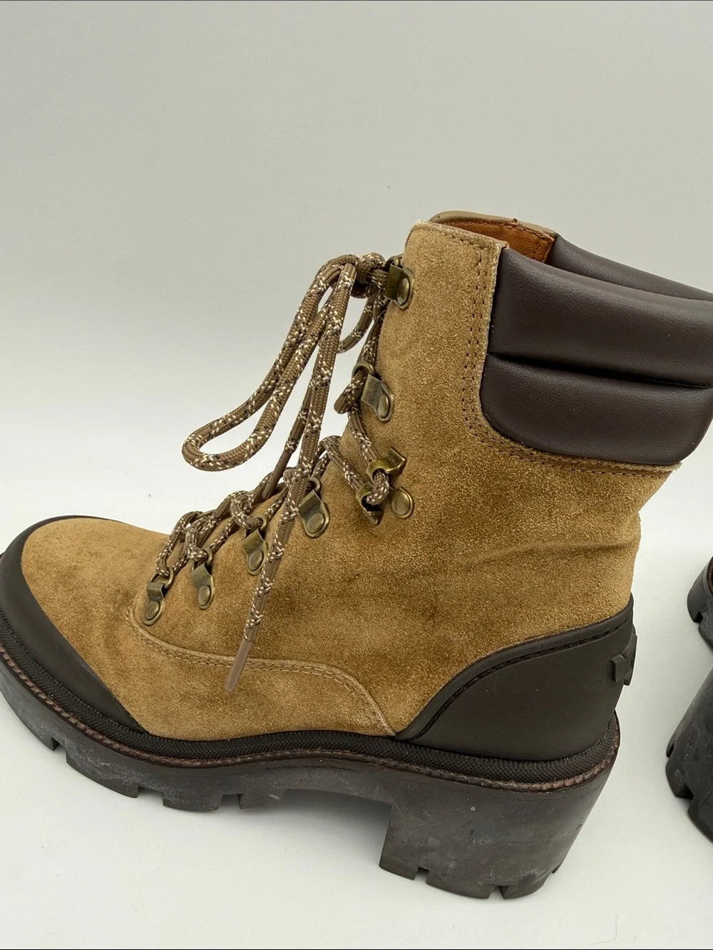 Tory Burch Suede Lug Sole Hiker Ankle Boot Alce Coconut